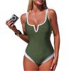 Women's Swimsuit Deep V Neck Tank Style Bathing Suit with Wide Straps and Soft Stretch Fabric for Beach Pool