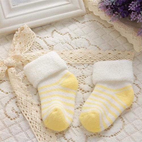 

1 Pair Newborn Baby Terry Socks Warm in Winter Boy Girl Sock Infants Cotton Striped Candy Color Socks for 0-1 Years Baby Socks