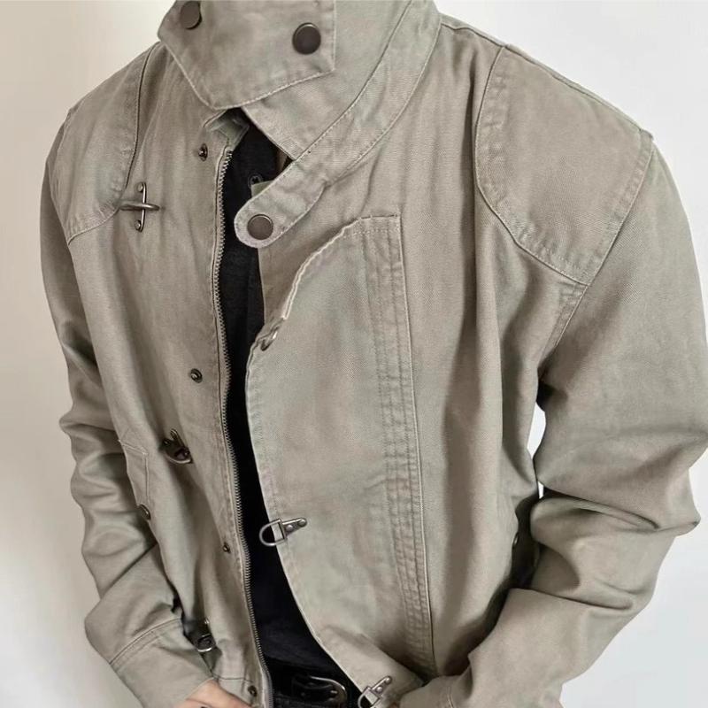 DRIPX Harajuku Giacca da Uomo con Collo a Revers Cappotto Corto Stile Retrò Americano Workwear Autunno Streetwear Casual Vestibilità Larga Moda Capospalla