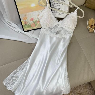 Sexy trägerloser Nachthemd mit Spaghettiträgern und Brustpolster - Koreanischer Stil Frühling/Sommer Damen-Pyjamas