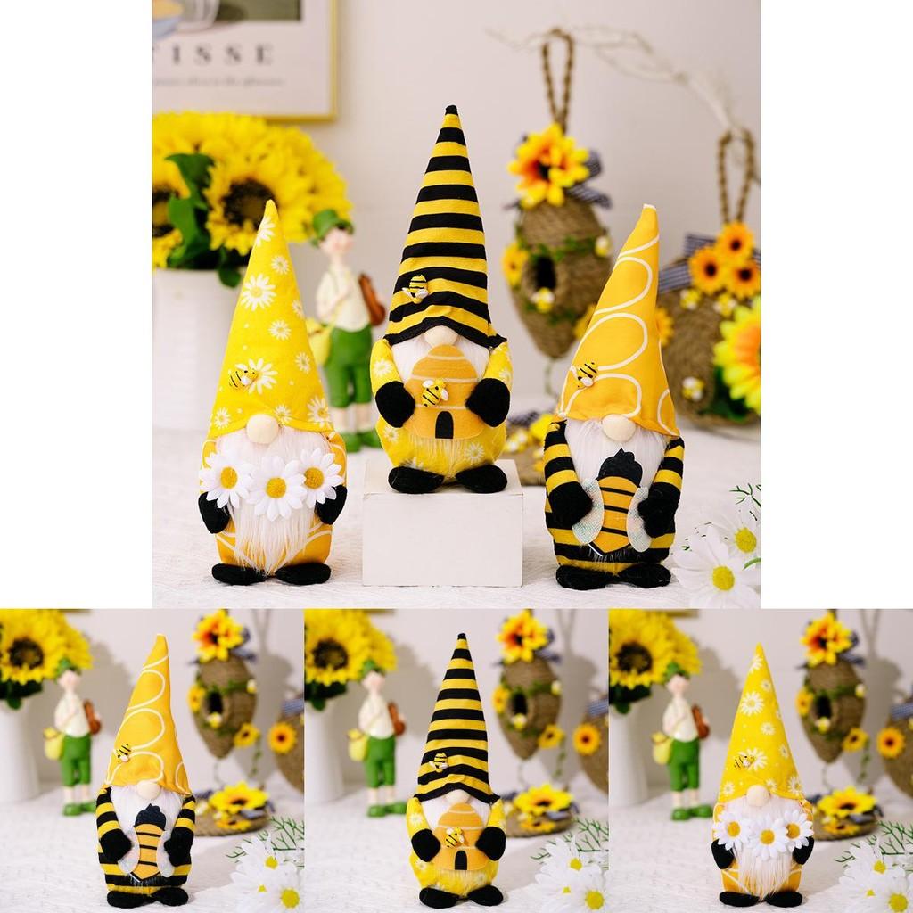 Playful Bumblebee Plush Gnome With Sunflowers And Honeycomb For Unique Home Decor Touch