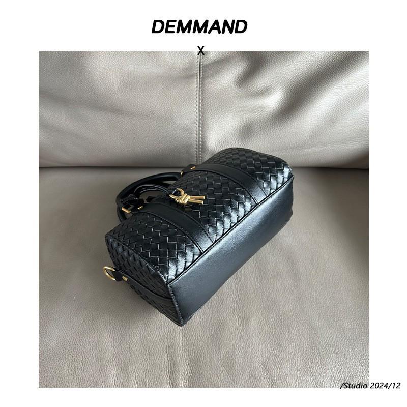 Woven Cowhide Boston Pillow Bag 2024 New Style Handmade Fashionable Commuter Shoulder Cross-body Handbag