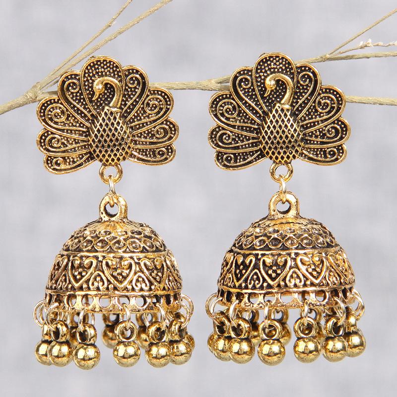 

Новые товары, ретро-серьги-колокольчики «Павлин», преувеличенные серьги с бахромой и этническим темпераментом золотой