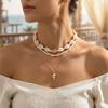 Layered Cowrie Shell Necklace for Women Boho White Beaded Choker Golden-Tone Conch Pendant Summer Beach Vacation Jewelry