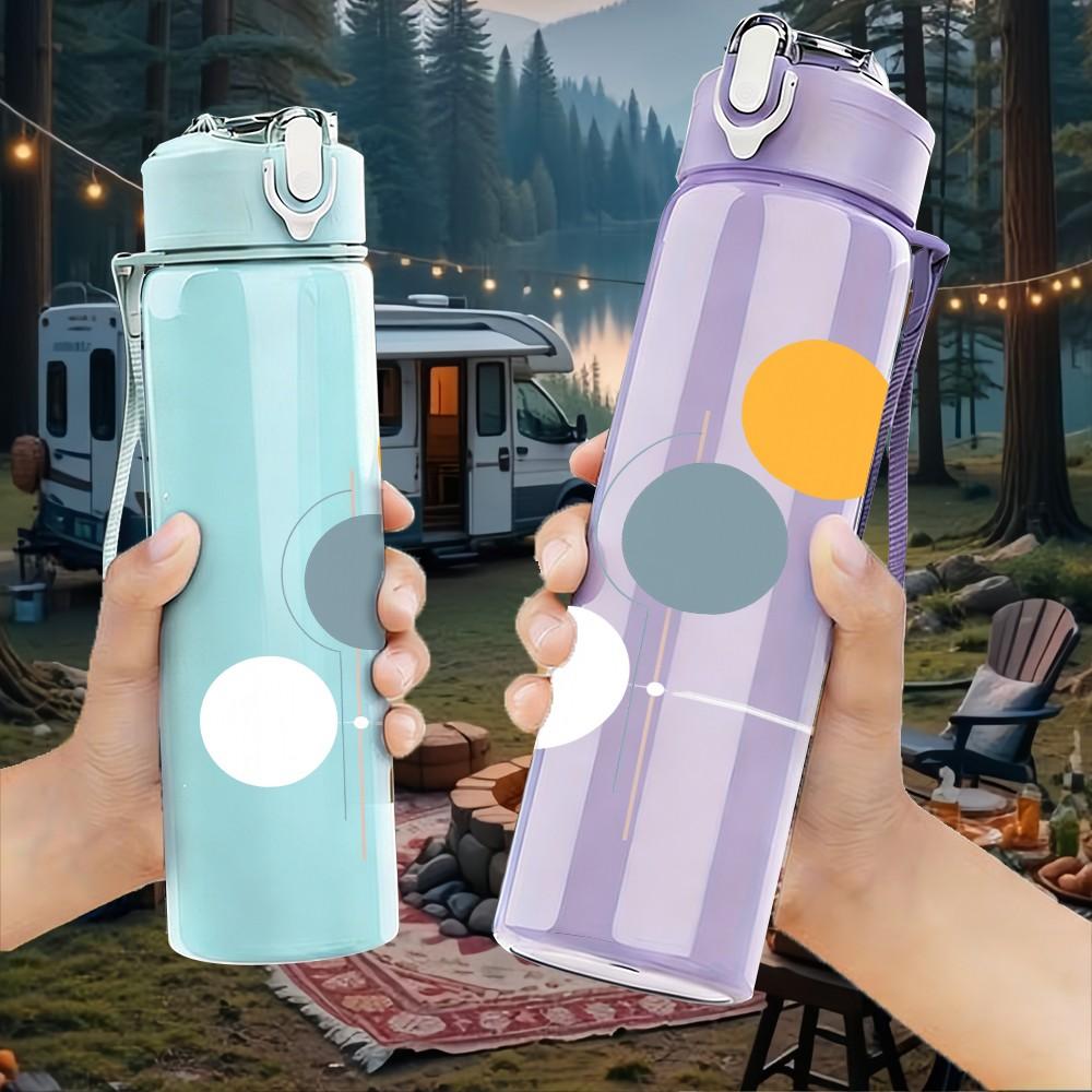 1PC Simple Two Circle Abstract Art 750ml Color Plastic Sports Water Bottle Leakproof Flip Straw Lid Suitable for Sports Office Home Use