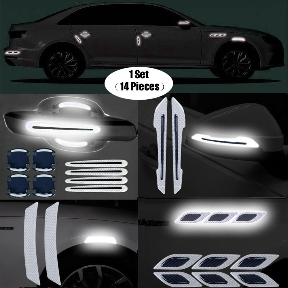 New 14pcs Car Rearview Mirror Reflective Stickers Decals Auto Styling Night Driving Safety Warning Door Tail Reflector