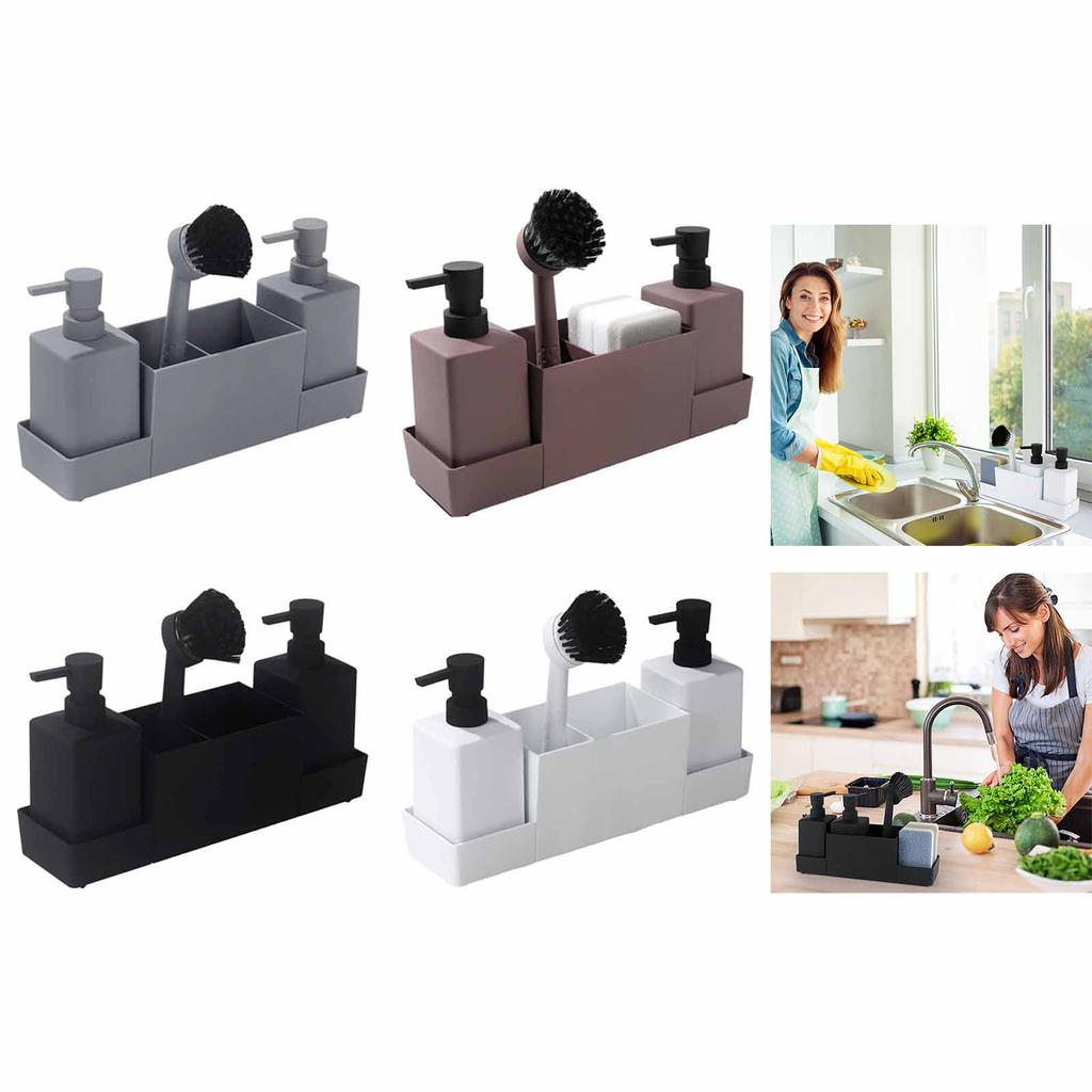 Soap Dispenser Set with Brush and Spare Pump for Kitchen Countertop Cleaning Tool Organizer Bathroom Storage Accessories