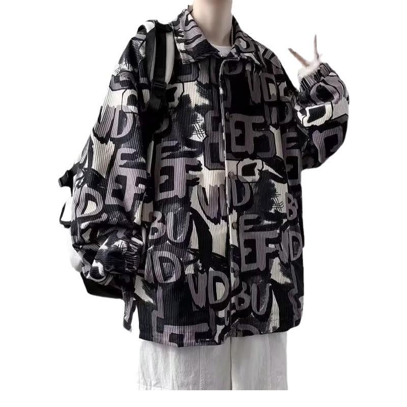 Spring and Autumn Tide Brand Corduroy Jacket Male Ruffian Handsome Retro Printing Long-sleeved Shirt Loose Casual Tooling Jacket