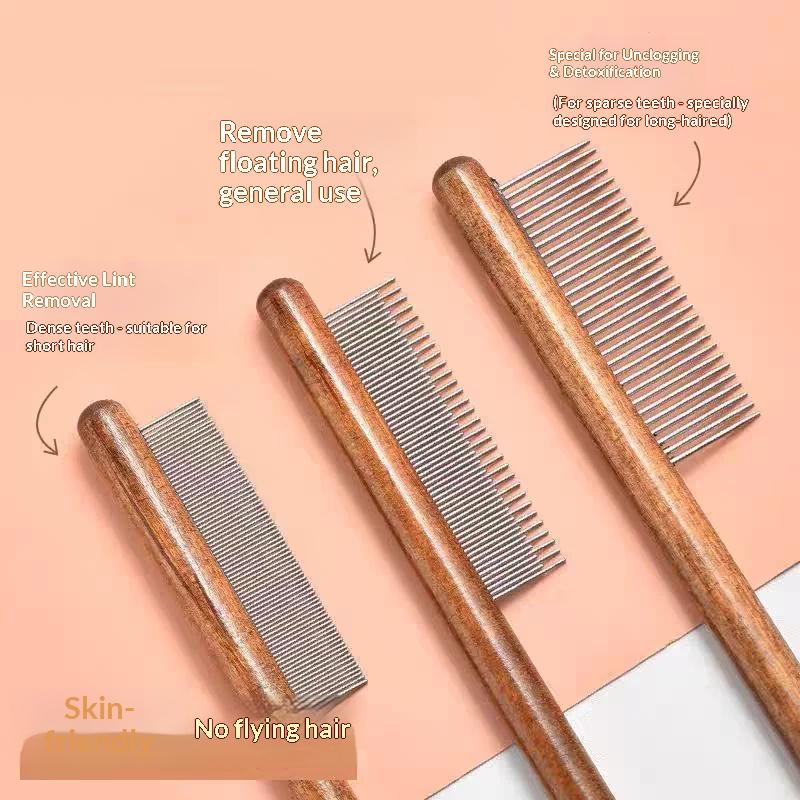 Wood Handle Pet Comb Wide Dense Double Teeth Design Detangling Floating Hair Tool for Cats Small Dogs Daily Grooming 3