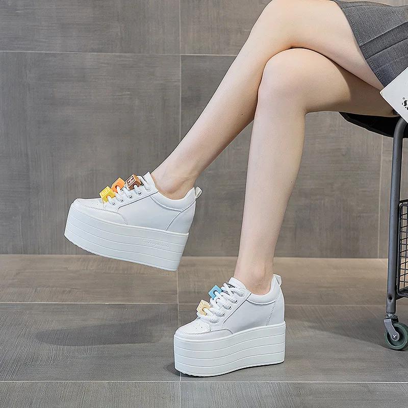 Fashion Women Skateboard Shoes White Sneakers Platform Sneakers Women Genuine Leather Women Chunky Shoes Spring Trainers Tenis Femme