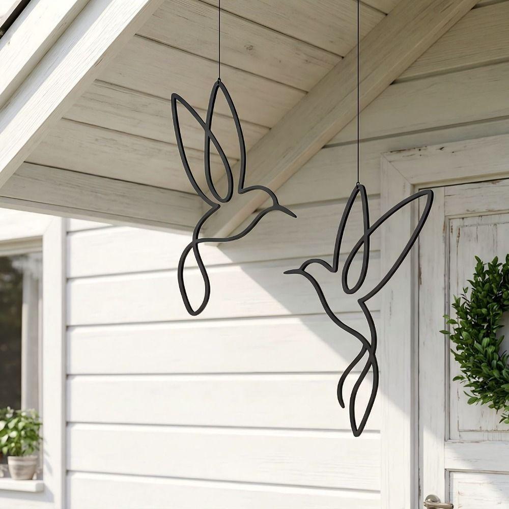 2PCS Black Hummingbird Silhouette Ornament Wall Mounted Bird Hanging Ornaments for Living Room