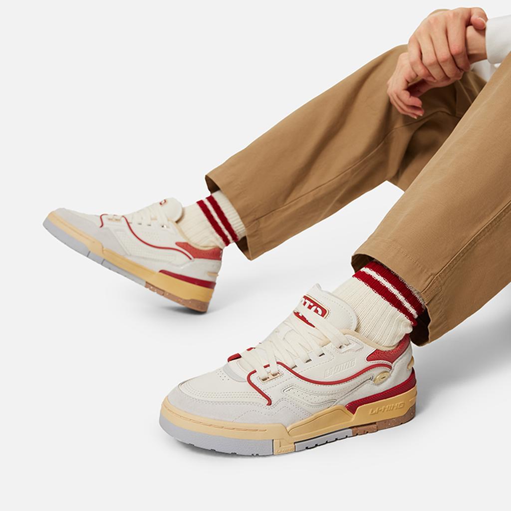 New LiNing 001 BTC Slip Resistant Cushioning Wear Resistant Support Low Top Skateboard Shoes Men's Beige Gray Red AGCU081-1