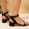 Women Sandals Fashion Sandalias String Bead Med Heels Buckle Strap Pearl Women's Shoes Casual Black Modern Sandals