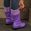 High-quality Winter Warm Boots Women's Winter Side-pull Lace-up Knitted Mid-tube Boots Low-heeled Round-toe Boots Botas De Muje
