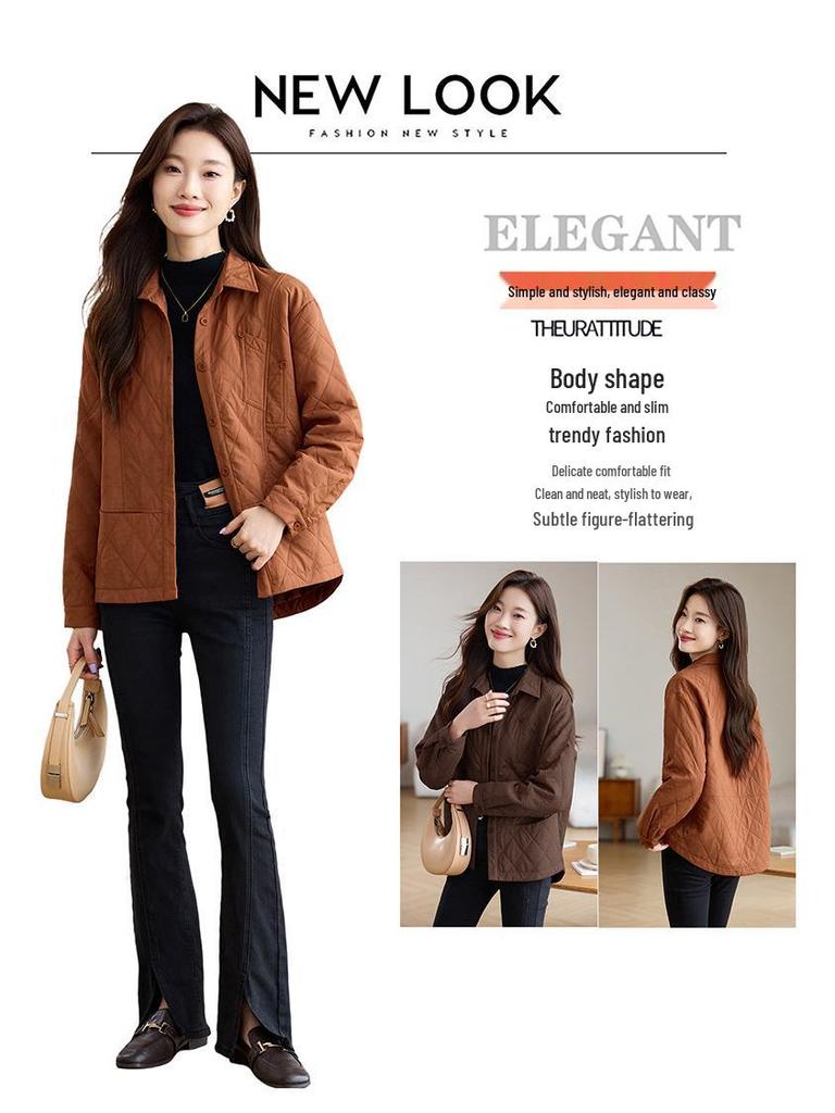 2024 Early Autumn Quilted Lapel Coat - Long Sleeve, Versatile, Slimming, Short Outerwear for Women