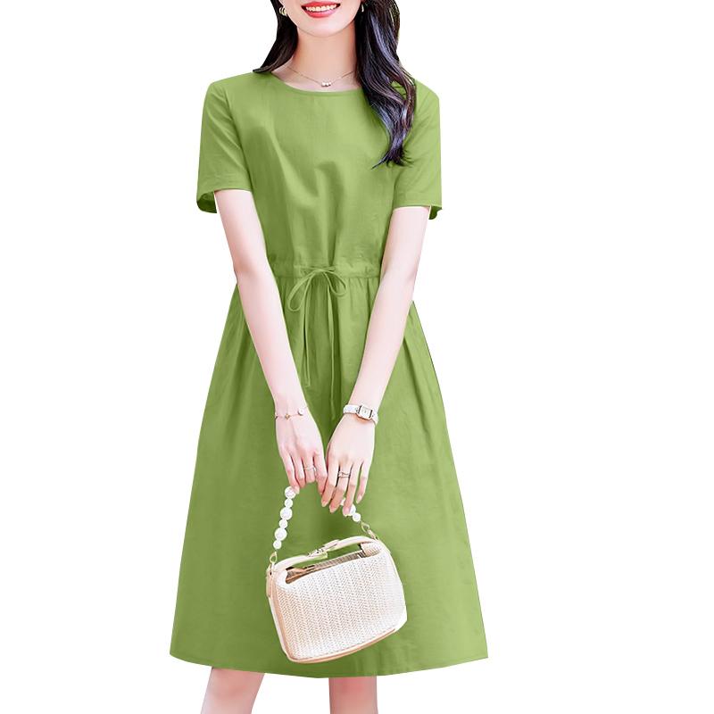 

ZANZEA Женское летнее платье с круглым вырезом, короткими рукавами и кулиской на талии 2XL