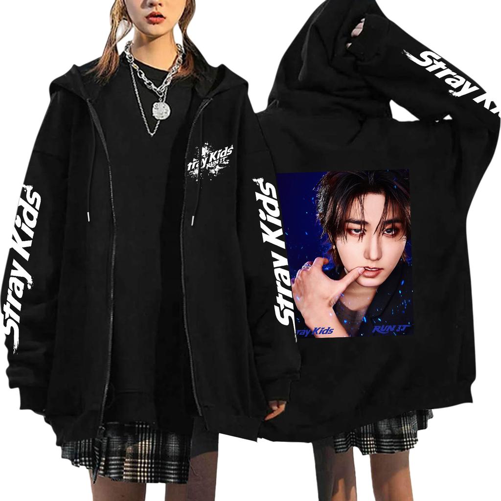 Graphic Print Hoodie Zip Up Oversized Hooded Sweatshirt Casual Streetwear