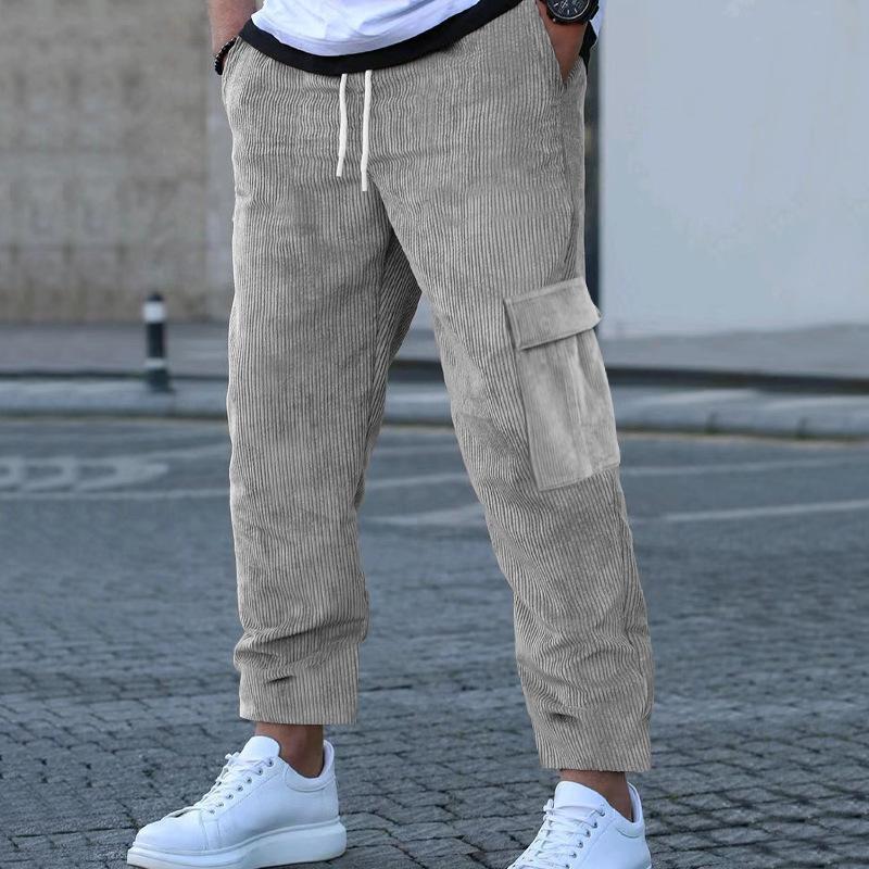Men S Corduroy Loose Straight Leg Multi Pocket Solid Casual Pants