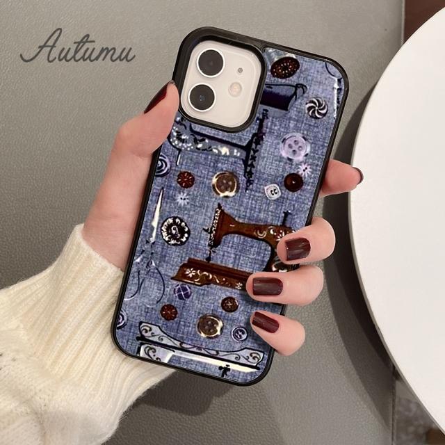 Sewing Machine Tailor Elements Phone Case for iPhone 11 12 13 14 Pro Max Mini XR XS SE 2020 7 8 Plus Samsung S21 S22 Shell
