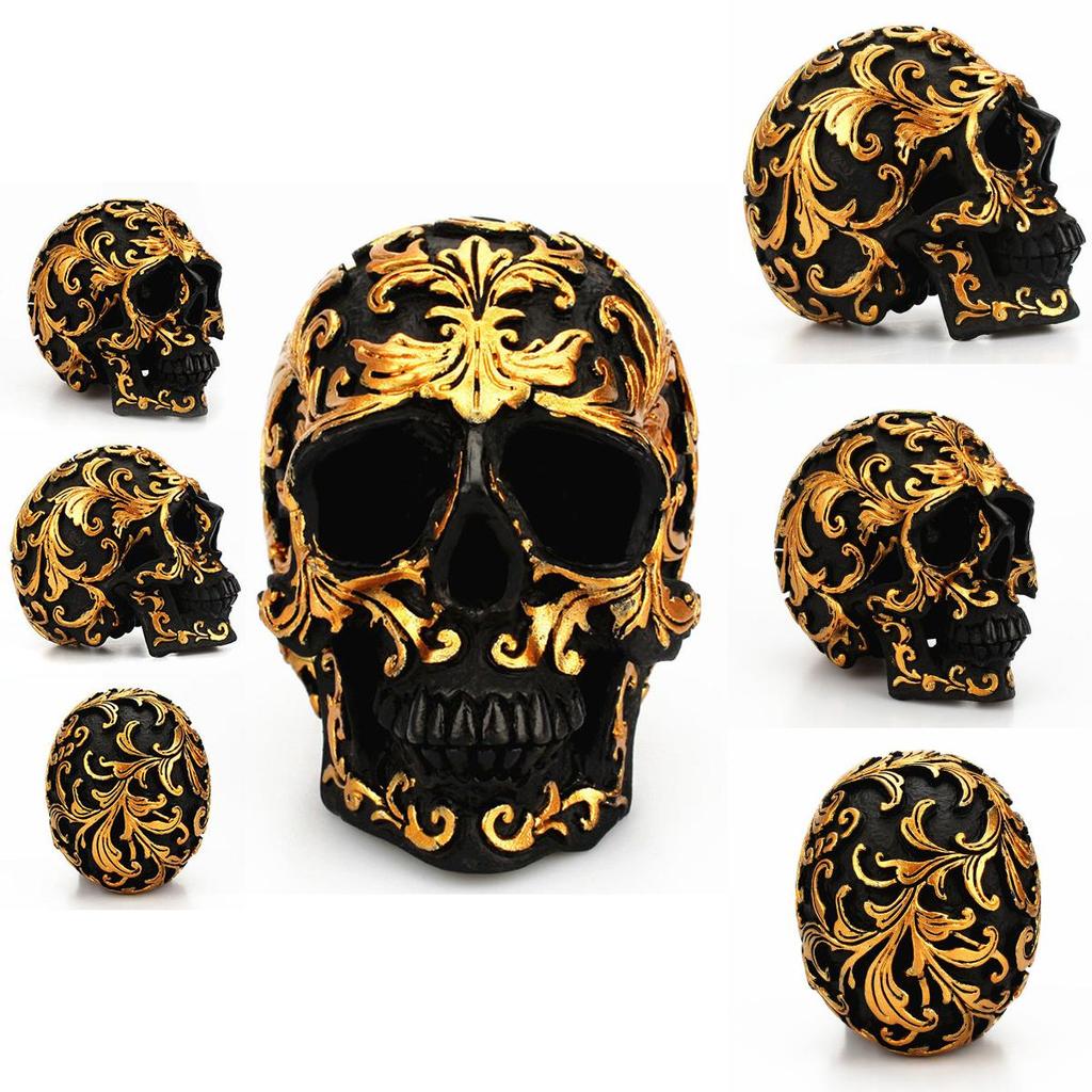 Elegante goldene Totenkopf-Figur Menschlicher Skelettkopf Perfekt für Halloween-Dekoration
