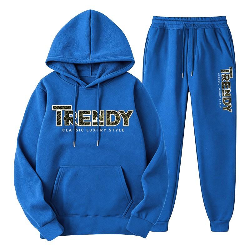 Mens Casual Tracksuit Long Sleeve Hooded Sweatshirt Pants Set Sportswear