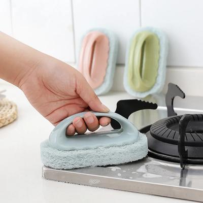 Home Ceramic Tile Cleaning Brush Nordic Kitchen with Handle Sponge Wipe Multi Functional Solid Color Bathtub Stove Brush
