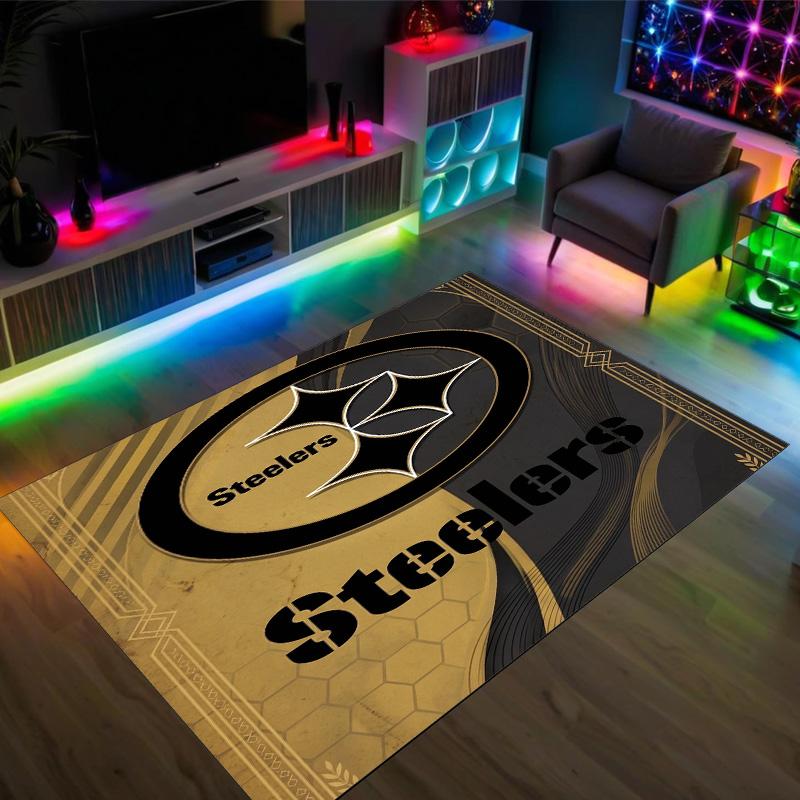 Pittsburgh Steelers Design Crystal Velvet Carpet Cozy Non?Slip Printed Rug For Bedroom Living Room Entrance