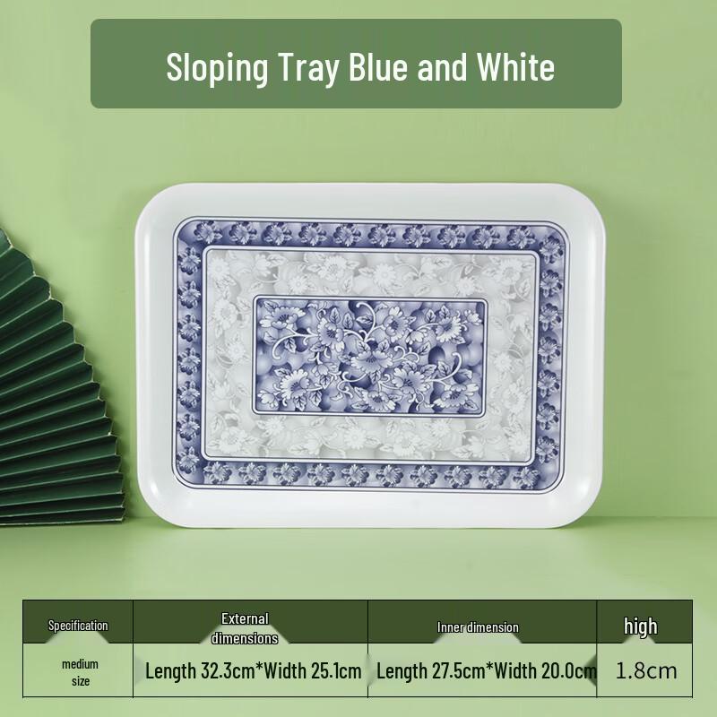 Japanese Style Blue & White Melamine Rectangular Serving Tray