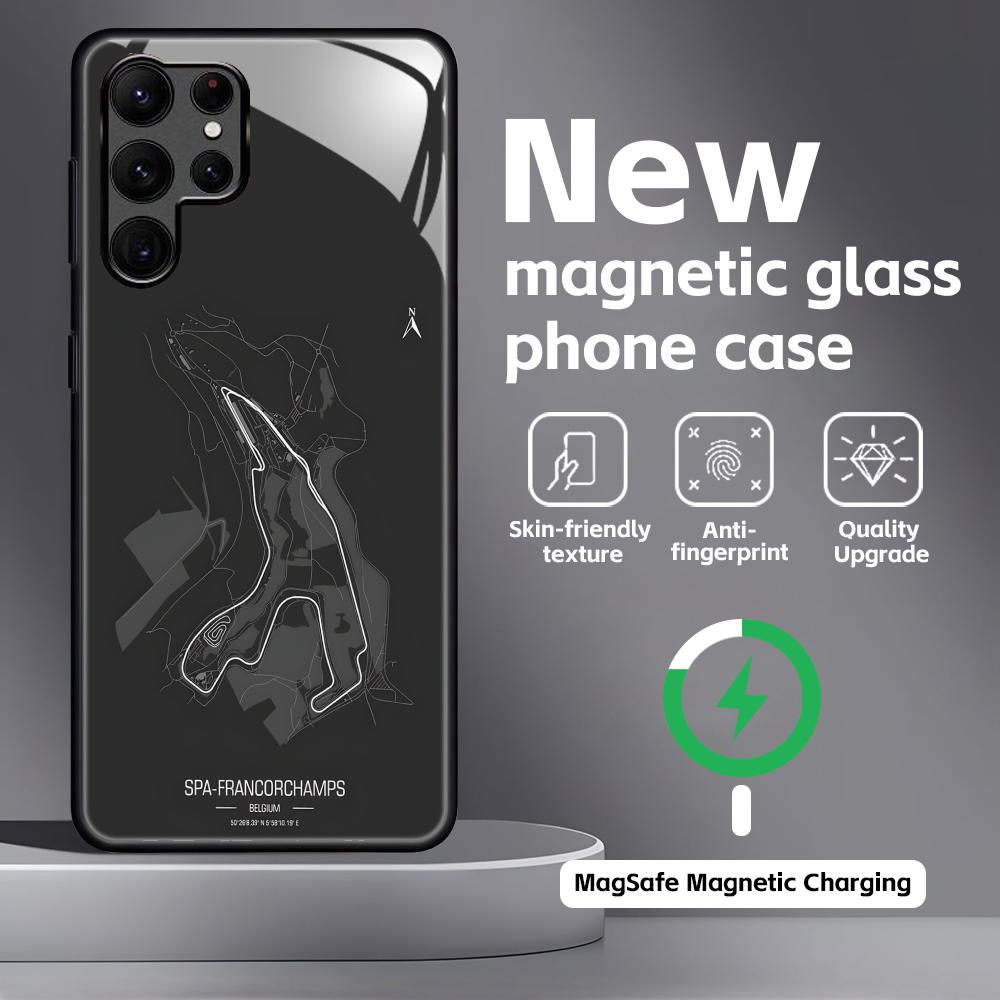 

F1 Race Track Print Phone Case For Samsung S26 S25 S24 S23 S22 S21 Plus Ultra Note20 Glass Magnetic Case Galaxy S23