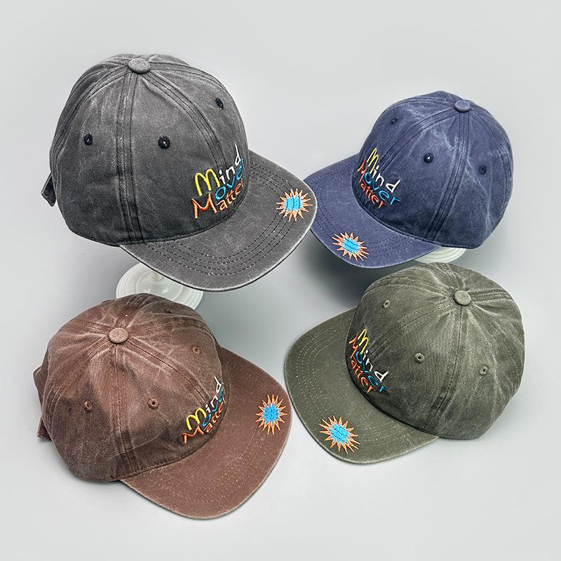 Hip Hop Vintage Flat-Brimmed Baseball Cap Letter Embroidery Men'S And Women'S Face Small Shade Street Dance Cap