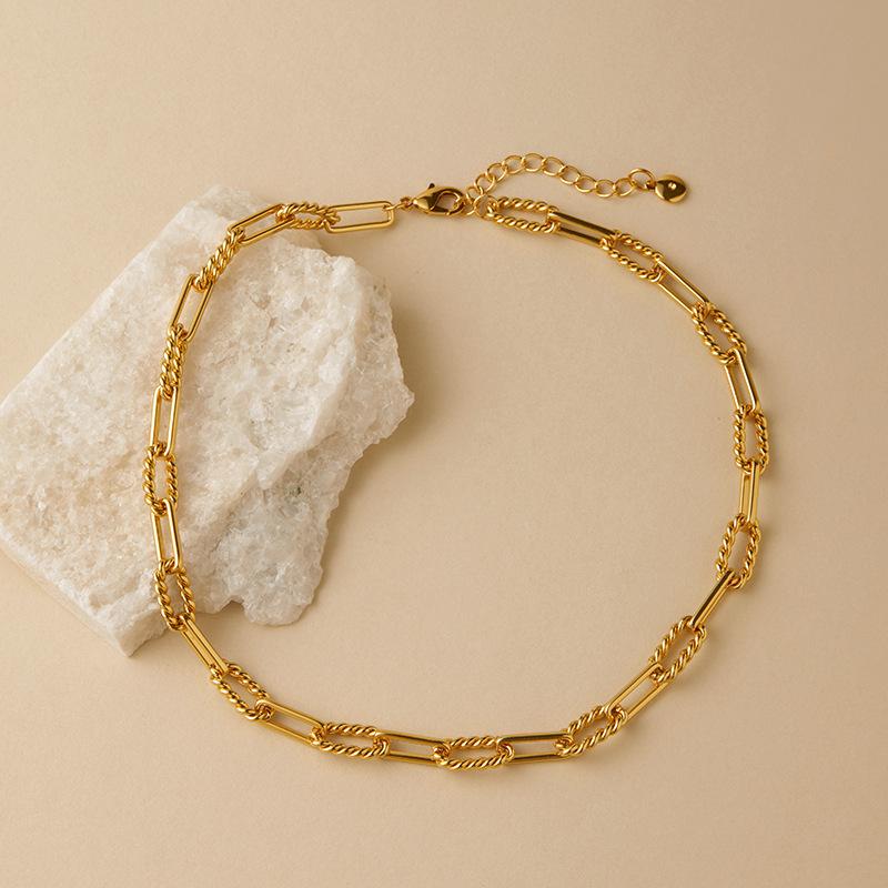 Womens 18k Gold Plated Copper Irregular Twisted Chain Clavicle Necklace золотой