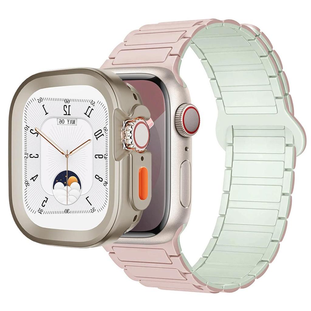 Magnetic Loop+silicone case for Apple Watch 42mm 46mm 44mm 40mm 49mm 45mm 41mm iWatch Series 11 SE 3 Ultra 3 10 9 8 7 6 5 Strap