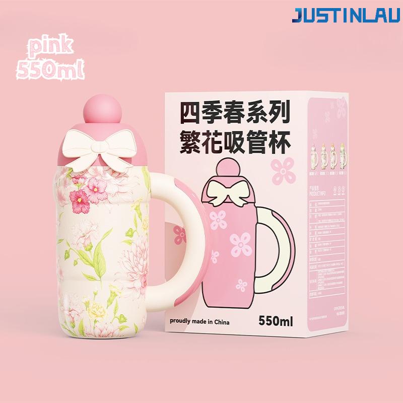 

550ML 316 Stainless Steel Strap Drinking Straw Large-capacity Insulated Water Bottle Suitable for Sending Girlfriend 550ml розовый