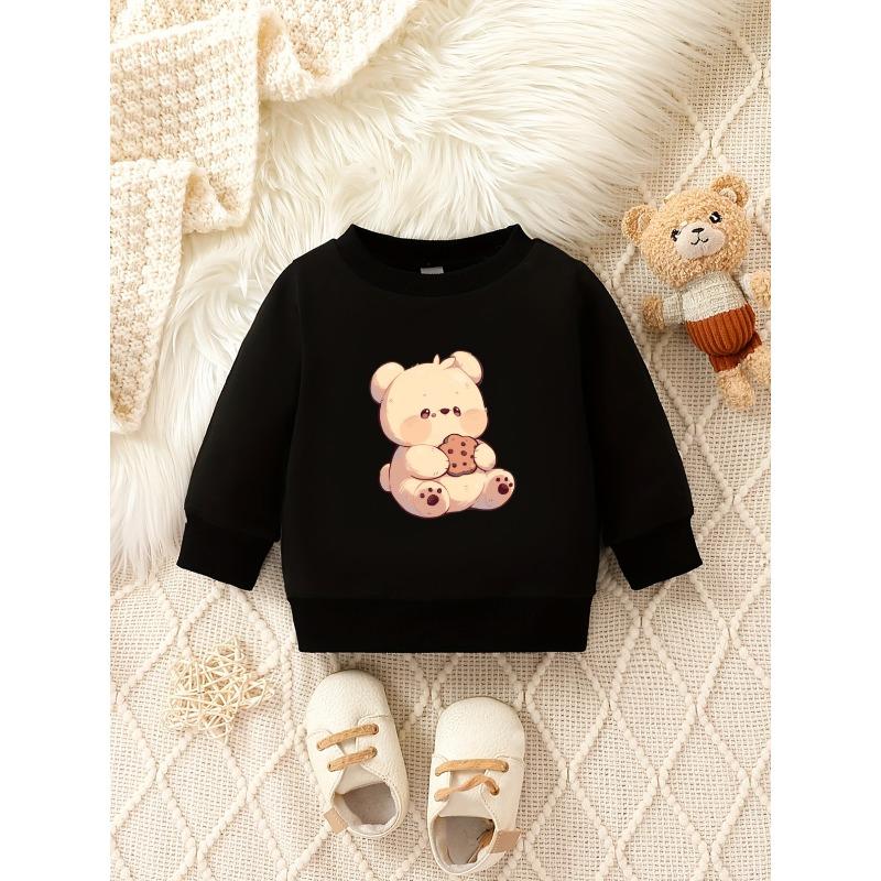Sweet Cartoon Print Pattern, Comfortable and Simple Baby Round-neck Sweatshirt for 0-3 Year Old Baby Girls