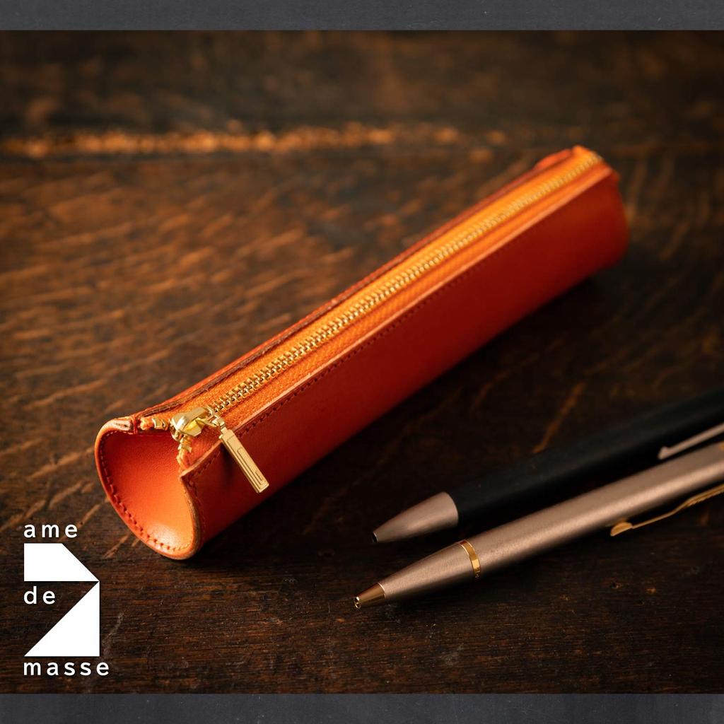 Am de Mas Round Pen Tochigi Genuine Made in Fits Fountain Orange Case, Leather, Leather, Japan, Cylindrical, Pens, Simple, Handmade, PC-020,