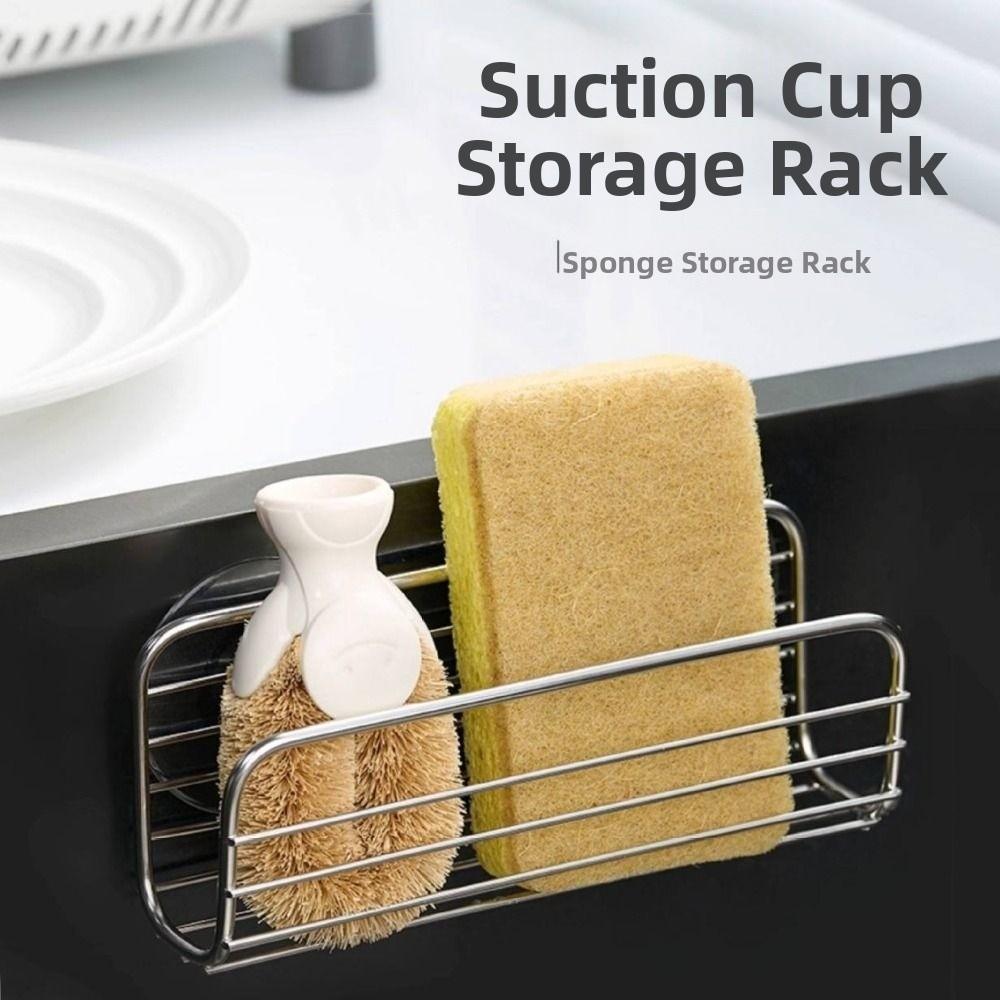 Stainless Steel Sink Storage Holder Suction Cup Dishcloth Stand Sponge Drain Rack Bathroom