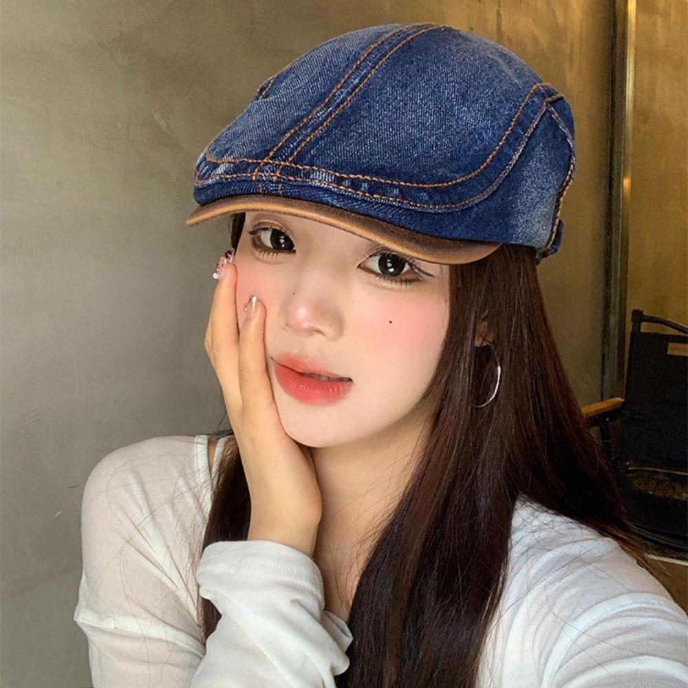 Cotton Painter Beret British Style Peaked Cap Casual Flat Cap Summer