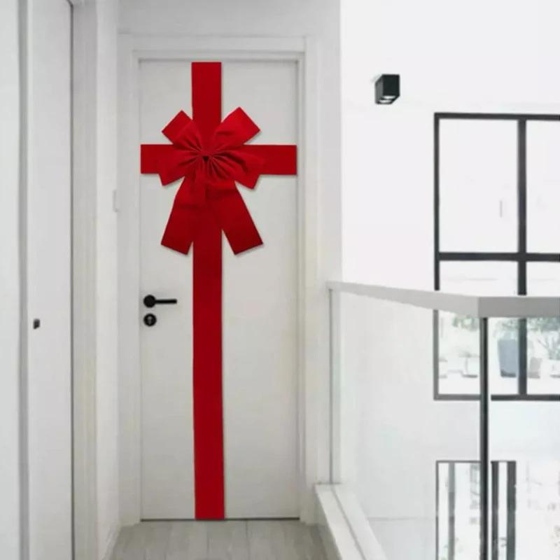 Large Red Bow Ribbon Christmas Front Door Decoration Hanging Bow Wedding Party Traditional Ready Made Door Bow  Year Decor