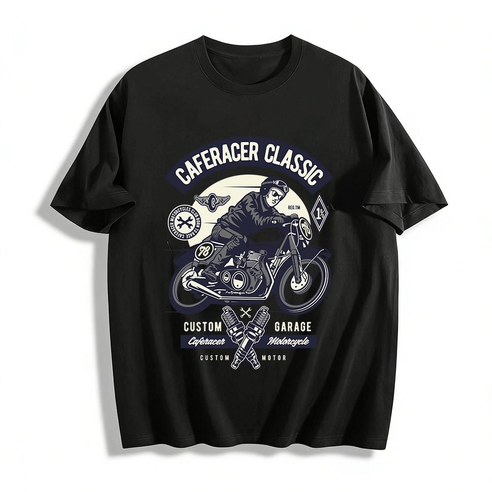 Vintage CafeRacer Motorcycle Graphic Tee Biker Culture Casual Top Pure cotton T-shirt XXS