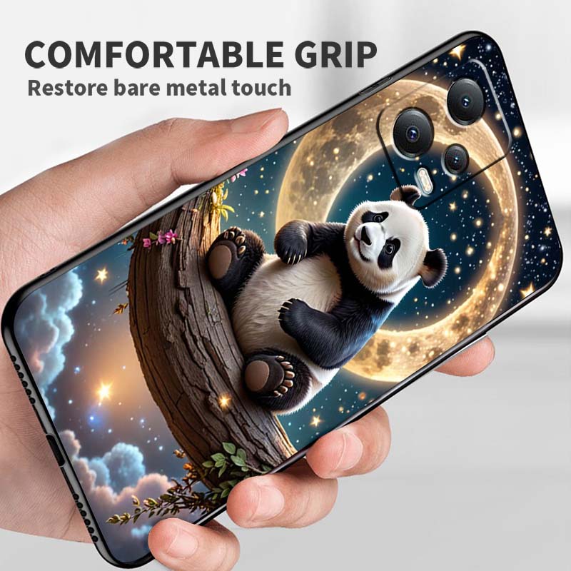 Cartoon Anime Panda Cute Phone Case For Xiaomi Redmi Note 15 14 13 12 12S 11E 11 11S Pro Plus 4G 5G Black Soft TPU