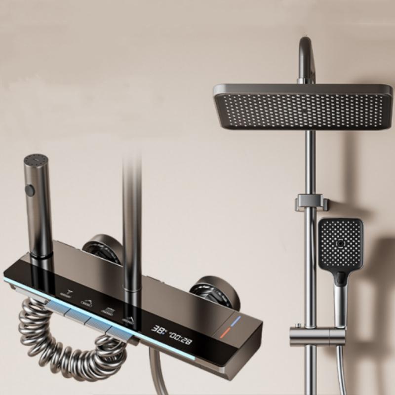 

Hot Cold Shower Set Faucet Temperature Digital Display Bathroom Wall Mounted 4 Ways Water Outlet Rainlfall Shower Faucet System