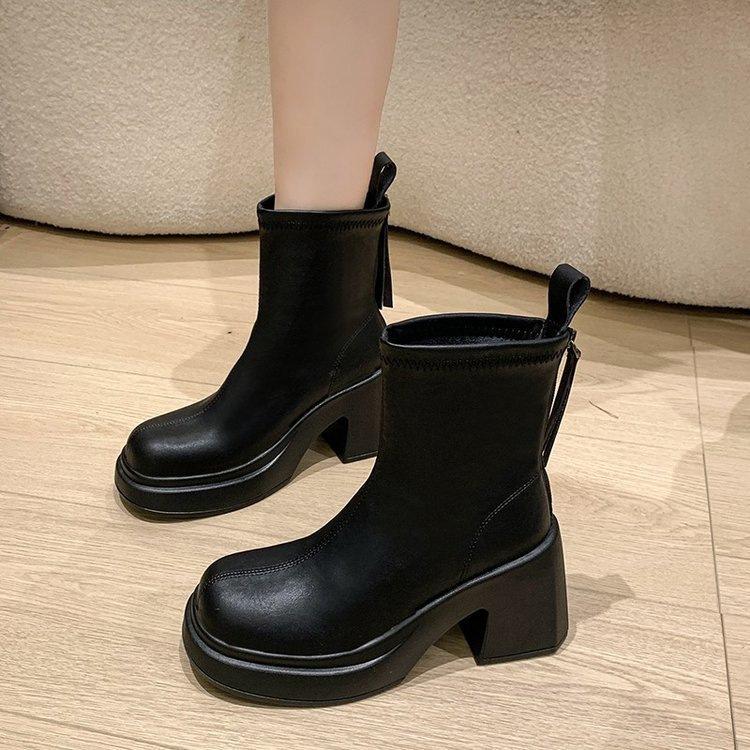 Retro black Martin boots women's 2025 autumn and winter new British style small man thick sole heightened thick heel thin short boots