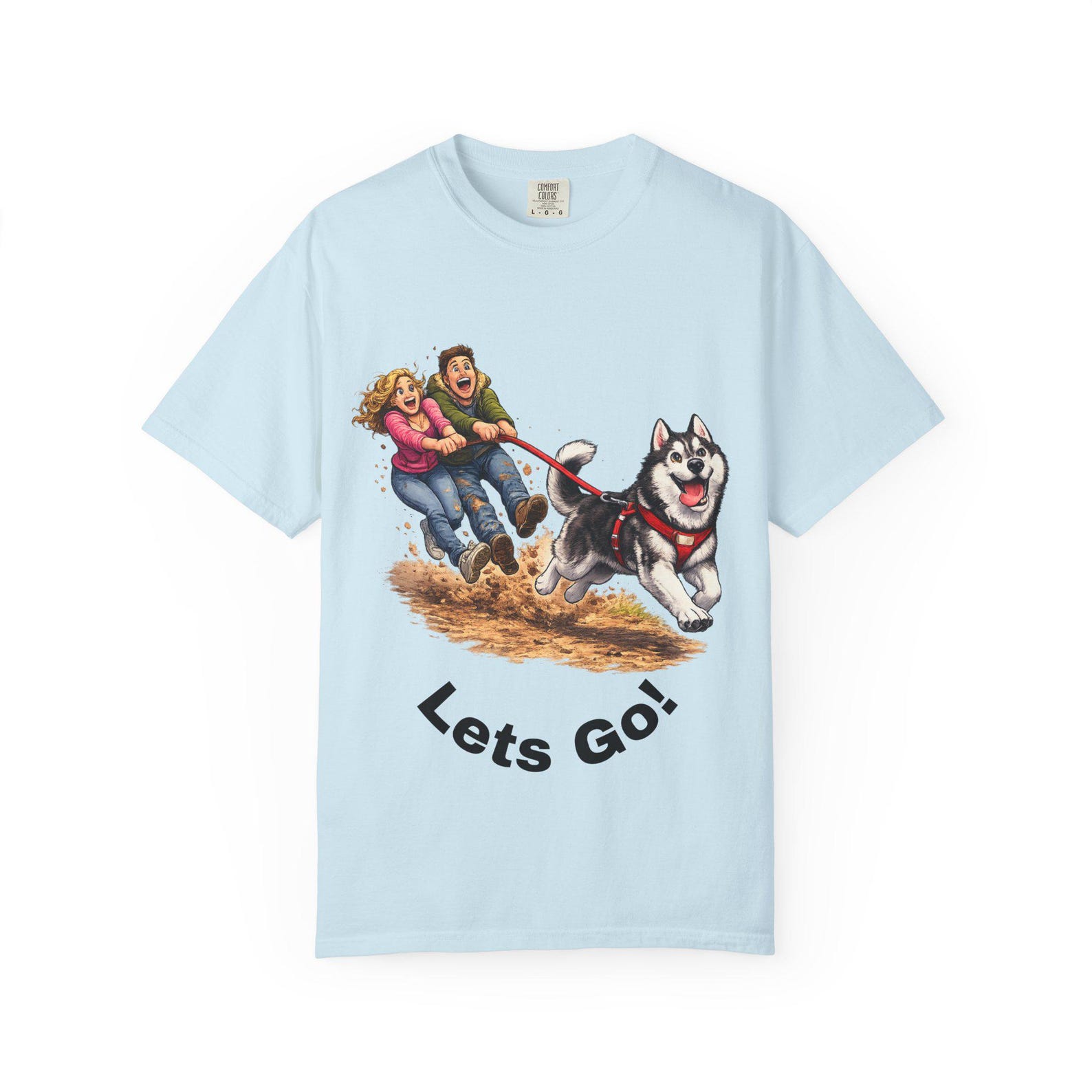 Husky Dog Pulling Owner T shirt, Siberian Husky Chaos Tee L