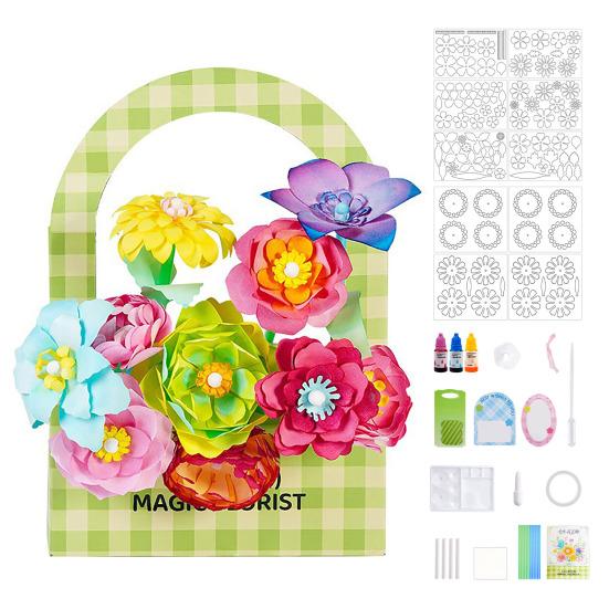 1 Set DIY Watercolor Flower Art Kit Handcrafted Coloring Paper Flower Kit Educational Kids Florist DIY Colorful Flower Bouquet Projects Crafts Set