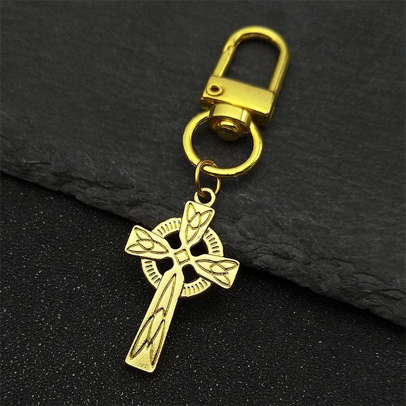 Celtic Knot Irish Cross Pendant Keyring for Women Men Stainless Steel Gold Color Viking Norse Odin Keychain Jewelry llaveros