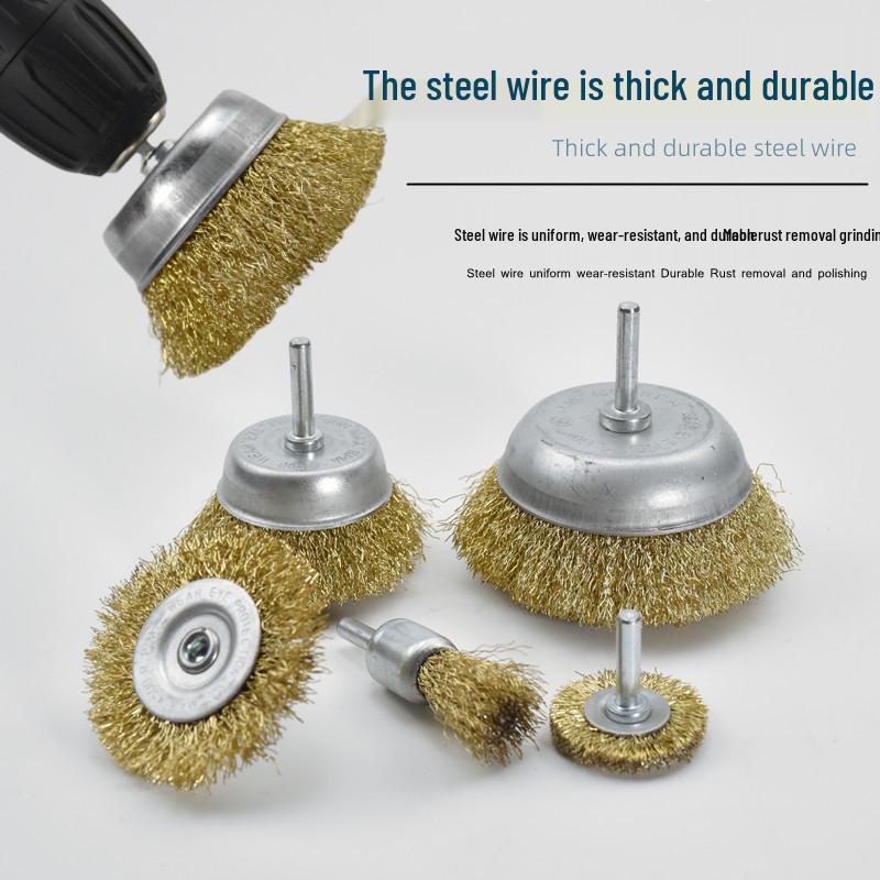 T-Shaped Electric Wire Brush with Handle for Rust Removal and Metal Cleaning - 6mm Handle