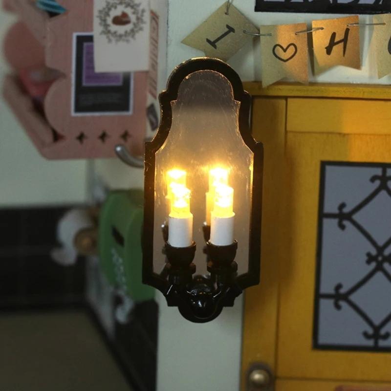 Dollhouses LED Wall Lamp Two Head Wall Lamp for 1/12 Scale Miniature Lighting for Elegant Home Garden Scene Decoration