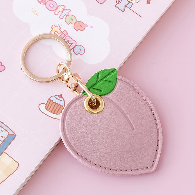 Leather Strawberry Lemon Keychain Case Holder  Women Car Key Ring Charm Bag Car Pendant Gift Anti-Lost Pet Dog Cat Collar