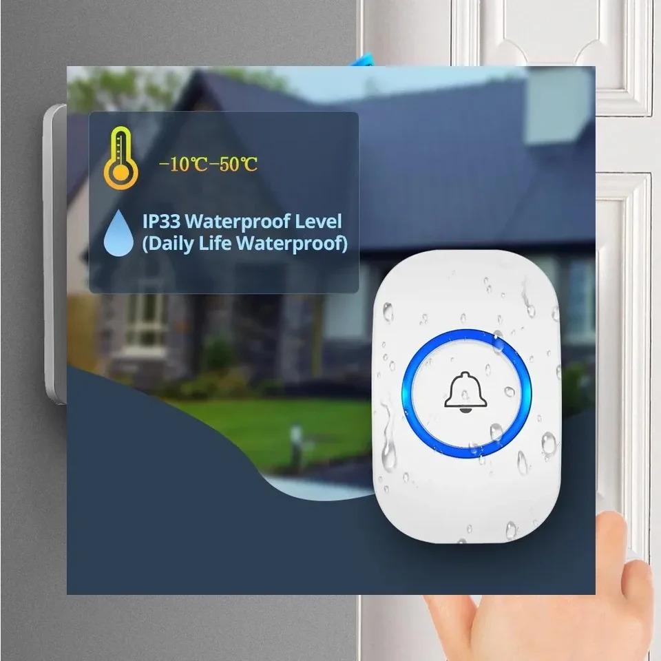 LED Wireless Doorbell Waterproof Door Chime Kit Welcome Chime Home Door Bell Intelligent 32 Songs Melodies With 4 Volume Levels