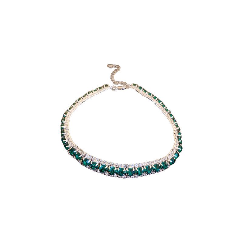 Diamond-Studded Square Stud Earrings & Necklace Set - High-End European & American Fashion Clavicle Chain